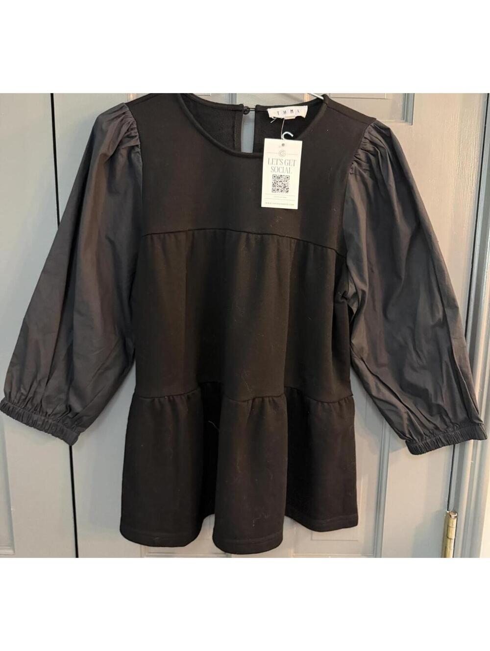 THML Walk My Way Black Top Balloon Sleeves Size S NWT